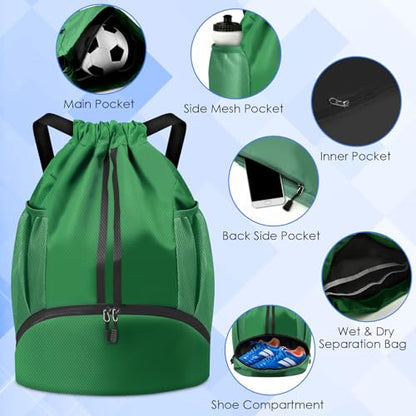 BROTOU Soccer Bags, Football Backpack, Volleyball Bag, Drawstring Backpack with Ball and Shoe Compartment, Football bags for Equipment Swim Gym Bag - color: Green
