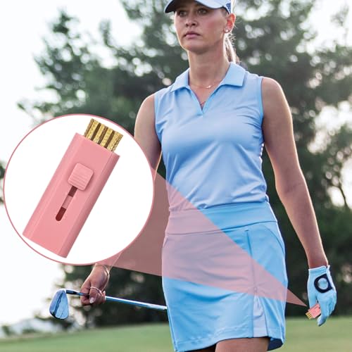 PAGOW 2 Pack Retractable Golf Club Cleaner Brush, Portable Double-Sided Golf Club Brush Groove Cleaner-Multicolor - color: Pink