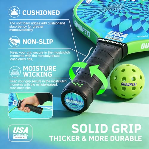 Pickleball Paddles Set 2 Pack USAPA Approved Fiberglass Pickleball Paddles with Honeycomb Core Includes 4 Pickle Balls Carry Bag & Gift Box - color: Green