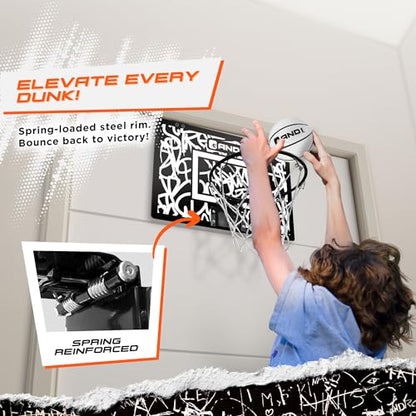 AND1 Over the Door Mini Basketball Hoop: 18x12 Shatterproof Backboard, 2 Mini Basketballs, and Hand Pump Included- Ultimate Indoor Basketball Accessory for Kids and Adults, No Tools Required