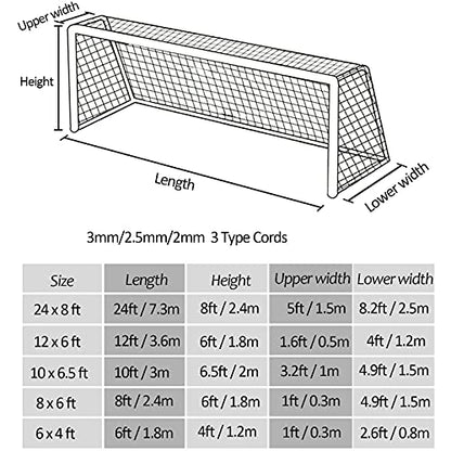 Aoneky Soccer Goal Net - 24 x 8 Ft - Full Size Football Goal Post Netting - NOT Include Posts - size: 8 X 6 Ft - 0.08 in Cord