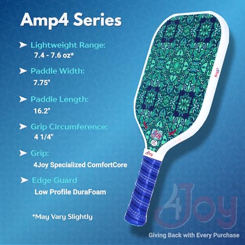 4Joy AMP4 Pickleball Paddle – T700 Carbon Fiber, Lightweight 7.5 oz, Wide Face for Control, 14mm Core, Beginner to Low-Intermediate - USAP Approved - style: Green Forest