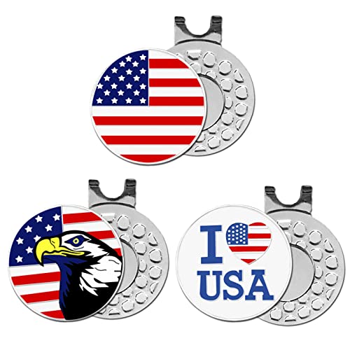 FINGER TEN Golf Ball Marker with Hat Clip or Marker Only, Metal Golf Ball Markers Assorted Designs for Putting Green, Portable Golf Accessories for Men Women - color: 3 Combination