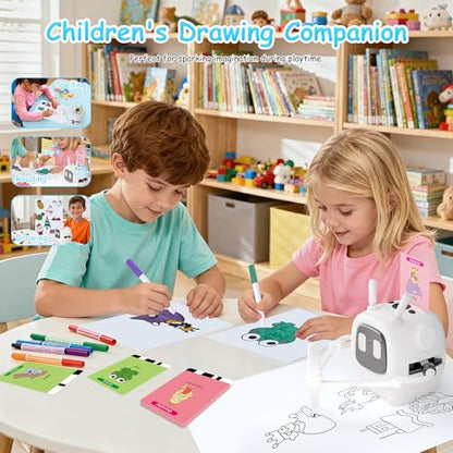 Drawing Robot for Kids: Interactive Educational Toy - Auto Drawing Machine with 192 Cards & 10 Pens - Montessori Learning Gifts for 3-8 Year Old Boys Girls - color: White
