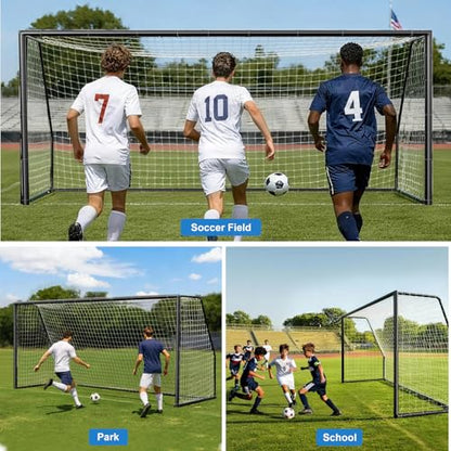 MOPHOTO Soccer Goal, 6X4/8x6/10x6.5/12x6/16x7/18.5x6.5/21x7/24x8ft Soccer Goals for Backyard, Full Size Soccer Goal for Teens & Adults Training - size: 21x7FT, style: Alloy Steel-Black