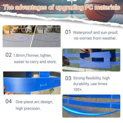Pro Basketball Court Line Stencil Kit for Concrete – Heavy-Duty Plastic, Waterproof & Reusable Marking Template for Driveways or Playgrounds, Easy Setup with 3-Point & Key Lines