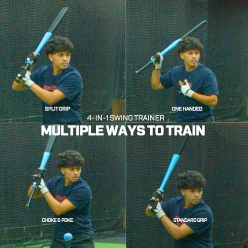 SplitSwing – 4-in-1 Baseball & Softball Swing Trainer – Flat Bat, Split Grip, Half Bat, Underload Batting Aid. Baseball Training For All Levels. Makes Hard Contact Feel Automatic.