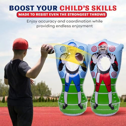 Preferred Toys 65” Inflatable Football Target Net Toss Game - Double-Sided Throwing Practice Football Stuff with Mini Balls - Backyard Tailgate Party Sports Toy for Kids & Adults - color: Red/Blue (2-Pack)