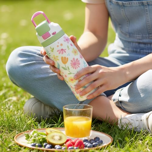 Floral Stainless Steel Water Bottle, Vacuum Insulated, Push-Button Lid, 32 oz, Gifts for Women Girls Friends Teens Birthday Christmas - color: Floral