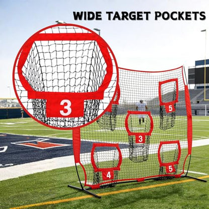 7x7ft Football Throwing Net with 5 Targets – Portable QB Throwing Net for Quarterback Training, Football Training Equipment - Perfect Football Target Net with Carry Bag