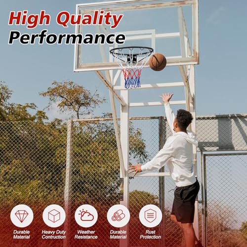 18" Basketball Rim Replacement, Wall Door Mounted Basketball Rim, Heavy Duty Basketball Flex Rim Goal Replacement with Net Fits In-Ground & Wall-Mounted Basketball Hoops, Indoor/Outdoor - color: Black
