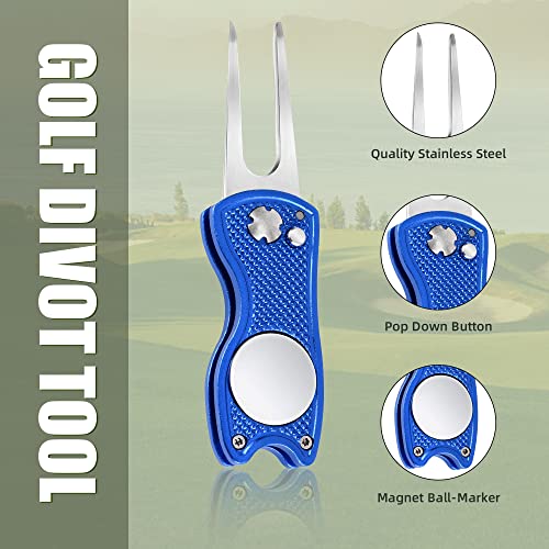 Mile High Life Golf Divot Repair Tool, All Metal Foldable Divot Tool with Pop-up Button & Magnetic Ball Marker, 2-6 Pack - color: F4-(Black/Sliver/Blue/Pink)