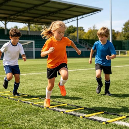 Sports Agility Ladder Set - Portable Speed Training Equipment, Carry Bag Durable Flat Rungs Adjustable Design for Quick Footwork Coordination Balance and Reaction Training for Athletes Soccer