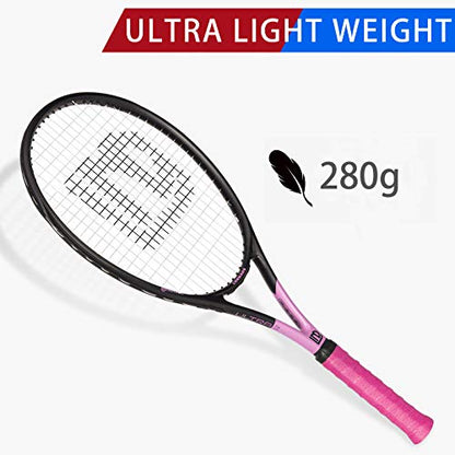 Adults Tennis Racket 2 Pack, Durable 27 Inch Coupled Tennis Racquet Light-Weight, Pre-Strung and Regrip, Suitable for Beginners to Intermediate Players - color: Purple+Pink