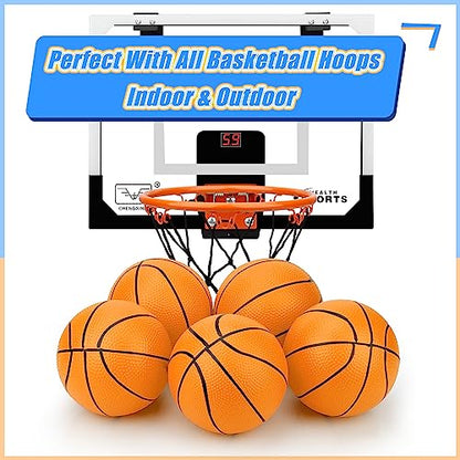 7 Inch PVC Mini Basketball for Indoor Basketball Hoops, Soft 7" Rubber Small Replacement Basketball for Over Door Basketball Hoop Sets, Little Basketballs for Kids (4 PCS with Air Pump)