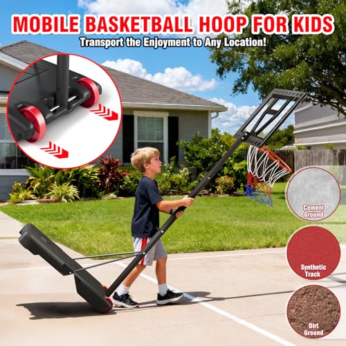 Yohood Kids Basketball Hoop Outdoor Height Adjustable 3-7 FT, Portable Basketball Goal System for Kids Youth Teens in Backyard/Driveway/Indoor, Shatterproof Backboard and Stable Base