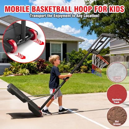 Yohood Kids Basketball Hoop Outdoor Height Adjustable 3-7 FT, Portable Basketball Goal System for Kids Youth Teens in Backyard/Driveway/Indoor, Shatterproof Backboard and Stable Base