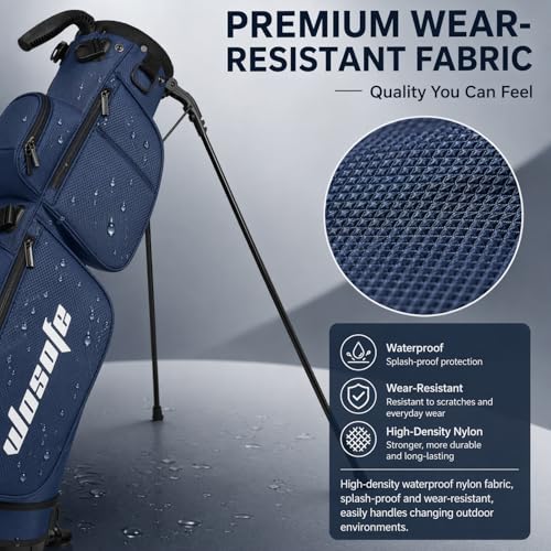 Lightweight Golf Stand Bag - 3-Way Dividers, Fits 5-9 Clubs - Small Sunday Bag for Men & Women, Par 3, Driving Range & Executive Courses - Waterproof, Dual Straps & Rain Cover Included - color: Blue Par 3 Golf Stand bag