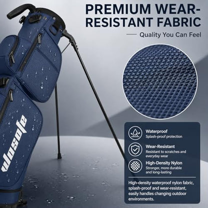 Lightweight Golf Stand Bag - 3-Way Dividers, Fits 5-9 Clubs - Small Sunday Bag for Men & Women, Par 3, Driving Range & Executive Courses - Waterproof, Dual Straps & Rain Cover Included - color: Blue Par 3 Golf Stand bag