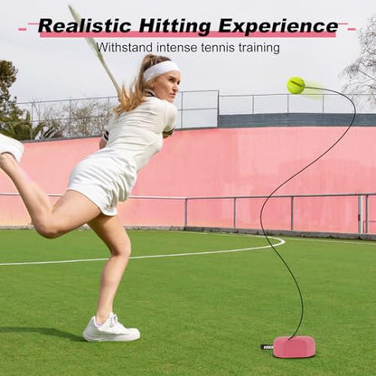 Hikeen Premium Tennis Trainer Rebound with Metal Base,Portable Solo Tennis Trainer Set with 3 Highly Elastic String Balls,Tennis Practice Equipment for Adult Kids an Beginners - style: Pink