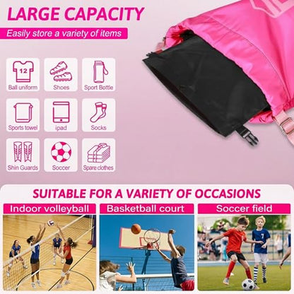 Soccer Ball Bags, Drawstring Basketball Backpack for Sport Training with Ball Shoe Dry and Wet Compartments(Pink)