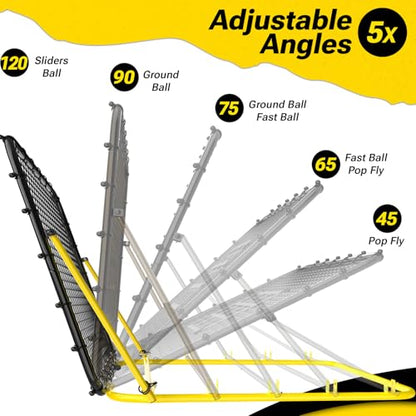 Dimples Excel 4x4.5 FT Professional Baseball Rebounder Net, Pitchback Net with 5 Adjustable Angles for Baseball and Softball Practice, Includes 2 Baseballs, 3 Sandbags and Carry Bag for Solo Training
