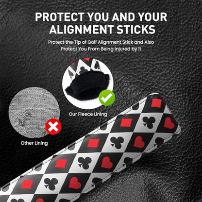 FINGER TEN Golf Alignment Stick Cover Headcover Rods Holder Case Leather 14''× 2'' in USA Black White Green Hold At Least 2 Sticks - color: Poker