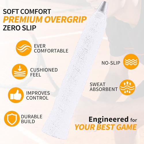 2 Pcs Tennis Racket Grip Tape, Towel Tennis Overgrip Tape, Anti-Slip Absorbent Grip, Racket Overgrip Tape,9 Colors - color: White