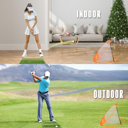 Professinoal Golf Chipping Net with Golf Hitting Mat,12 Practice Foam Balls and 2 Pixing Pins, for Indoor and Outdoor Target Chipping Training - style: 3*Chipping Net+Tri-Turf Hitting Mat