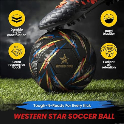 Western Star Soccer Ball Helix- Size 3 4 5 - Official Match Grade Soccer Balls - Attractive and Durable Design - color: Revolution, size: Size 4