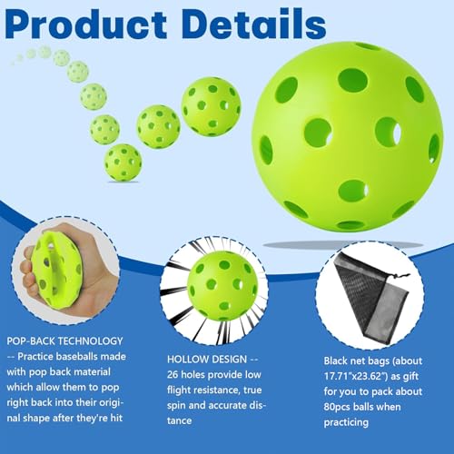 Coopay 24/80 Pack Practice Baseball SoftBalls Plastic Training Balls Lightweight Hollow Balls with a Drawstring Bag for Hitting, Baseball Training Indoor Outdoor Use - color: Green, style: 80 Pack