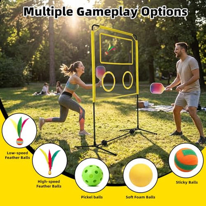 Indoor Paddle Game with Net, Portable Pickleball Set with Net for Family or Solo Fun, All in One Outdoor Sports - Badminton, Pingpong, Tennis for Lawn, Backyard, Camping, Beach
