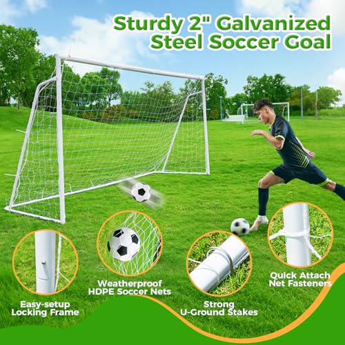 Soccer Goal 12x6,10x6.5, 8x6, 6x4FT Soccer Goals for Backyard Metal Soccer Goals for Kids Youth Adults Large Outdoor 2" Steel Soccer Goal Post Frame with Soccer Net Target Net Portable Agility Ladder - style: 10×6.5 FT
