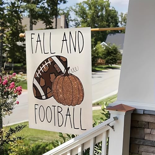 Garden Flag 12x18 Inch Double Sided Fall and Football Pumpkin Sports Design Weatherproof Patriotic USA Flag for Outdoor Yard Lawn Decoration