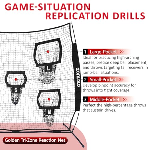 Zonlolo 7×7ft Football Throwing Net, Football Training Net,Target Practice with 5 Different Sized L/M/S Targets | Great for Quarterback | Includes Compact Carrying Bag - color: Black