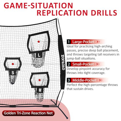 Zonlolo 7×7ft Football Throwing Net, Football Training Net,Target Practice with 5 Different Sized L/M/S Targets | Great for Quarterback | Includes Compact Carrying Bag - color: Black