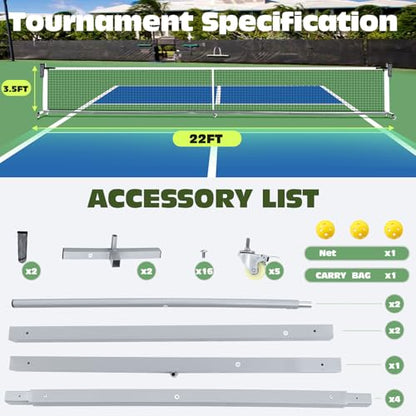 Pro Pickleball Net Portable with Wheels – 22ft Heavy Duty Pickleball Net System with Sturdy Aluminum Frame for Outdoor & Indoor – Nylon Net & Carrying Bag for Pickleball, Tennis, Badminton - style: Movable-Portable