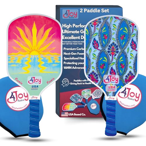 4Joy Pickleball Paddle Premio Series - Thermoformed Premium T700 Carbon Fiber Pickleball Paddless - Professional Pickleball Rackets for Women & Men - 16mm Honeycomb Core - USAP Approved - style: Union Pack: Sunset & Damask