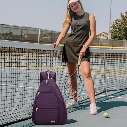 Women's Pickleball Backpack - Quilted Crossbody Sling Bag for Tennis & Pickleball Paddle - color: Purple, size: Medium