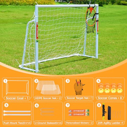 Soccer Goal 12x6,10x6.5, 8x6, 6x4FT Soccer Goals for Backyard Metal Soccer Goals for Kids Youth Adults Large Outdoor 2" Steel Soccer Goal Post Frame with Soccer Net Target Net Portable Agility Ladder - style: 6×4 FT