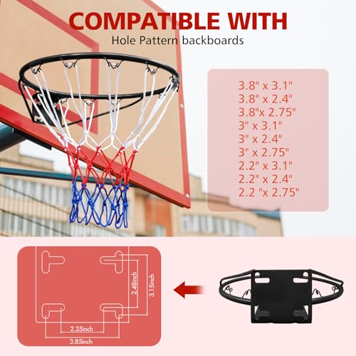 18" Basketball Rim Replacement, Wall Door Mounted Basketball Rim, Heavy Duty Basketball Flex Rim Goal Replacement with Net Fits In-Ground & Wall-Mounted Basketball Hoops, Indoor/Outdoor - color: Black