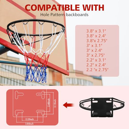 18" Basketball Rim Replacement, Wall Door Mounted Basketball Rim, Heavy Duty Basketball Flex Rim Goal Replacement with Net Fits In-Ground & Wall-Mounted Basketball Hoops, Indoor/Outdoor - color: Black