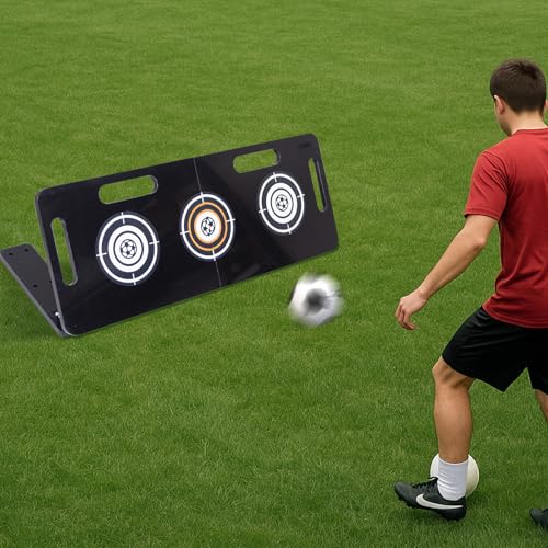 Upgrade 3-Angles Foldable Soccer Rebounder Board,Includes 1 Sandbag,4 Ground Nails,6 Target Stickers,1 Carry Bag,Portable Soccer Wall for Passing & Shooting Practice (32'' x 12'')