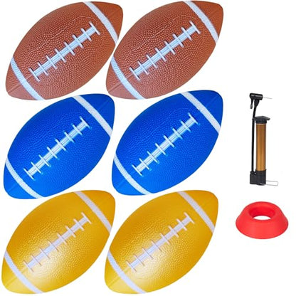 6 Pack 8.3" Inflatable Footballs with Pump and Kicking Tee,Rubber Junior Soft Small Toddler and Mini Footballs, Playground Balls for Kids - color: Multicolor