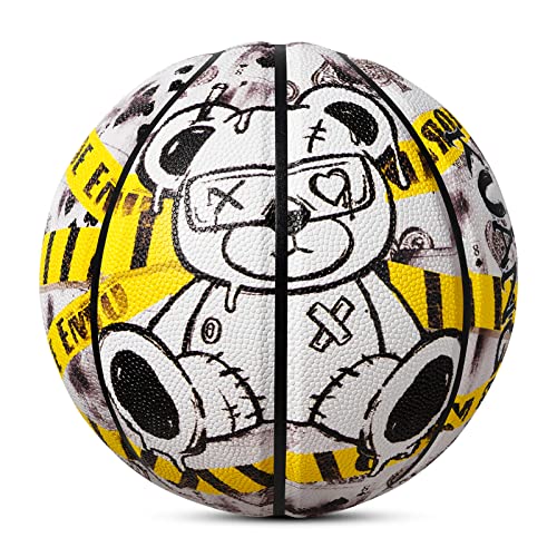 Kuangmi Emo Bear Basketball, Size 7(29.5"), Size 6(28.5"), 2.2 LBS /3 LBS /3.3 LBS Weighted Heavy Training Ball, Indoor & Outdoor - color: Yellow, size: Size 7
