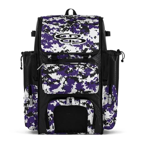 Boombah Superpack Bat Pack - Backpack Version (no wheels) - Holds 4 Bats - Camo Series - Multiple Color Options - color: Black/Purple