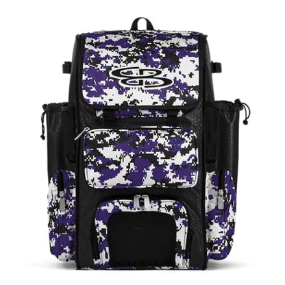 Boombah Superpack Bat Pack - Backpack Version (no wheels) - Holds 4 Bats - Camo Series - Multiple Color Options - color: Black/Purple