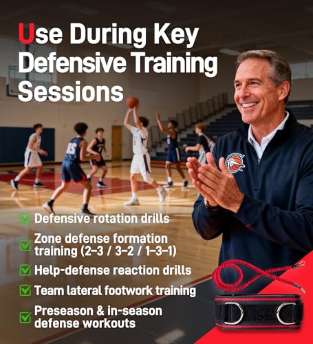 Zone Defense Resistance Band Kit with 1 Pc Widened Belt, 1 Pc 2-Meter Band & 1 Pc Carry Pouch for Basketball Training, Team Defense Drills, Agility and Speed Exercises for Coaches and Players