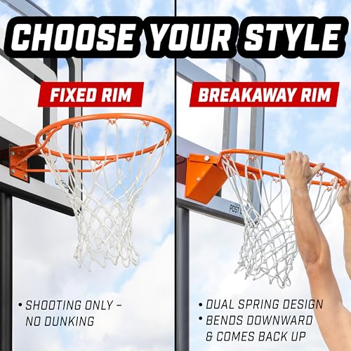 GoSports Regulation 18" Steel Basketball Rim - Choose from Fixed or Breakaway - Use for Replacement or Garage Mount