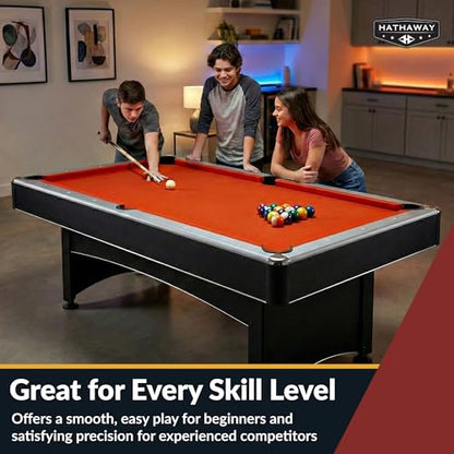 Hathaway Maverick 7 Foot Pool Table with Table Tennis Top – with Accessories for Both Games – Space-Saving Ping Pong and Pool Table Combo for Families – Matte Black Finish - color: Black with Red Felt